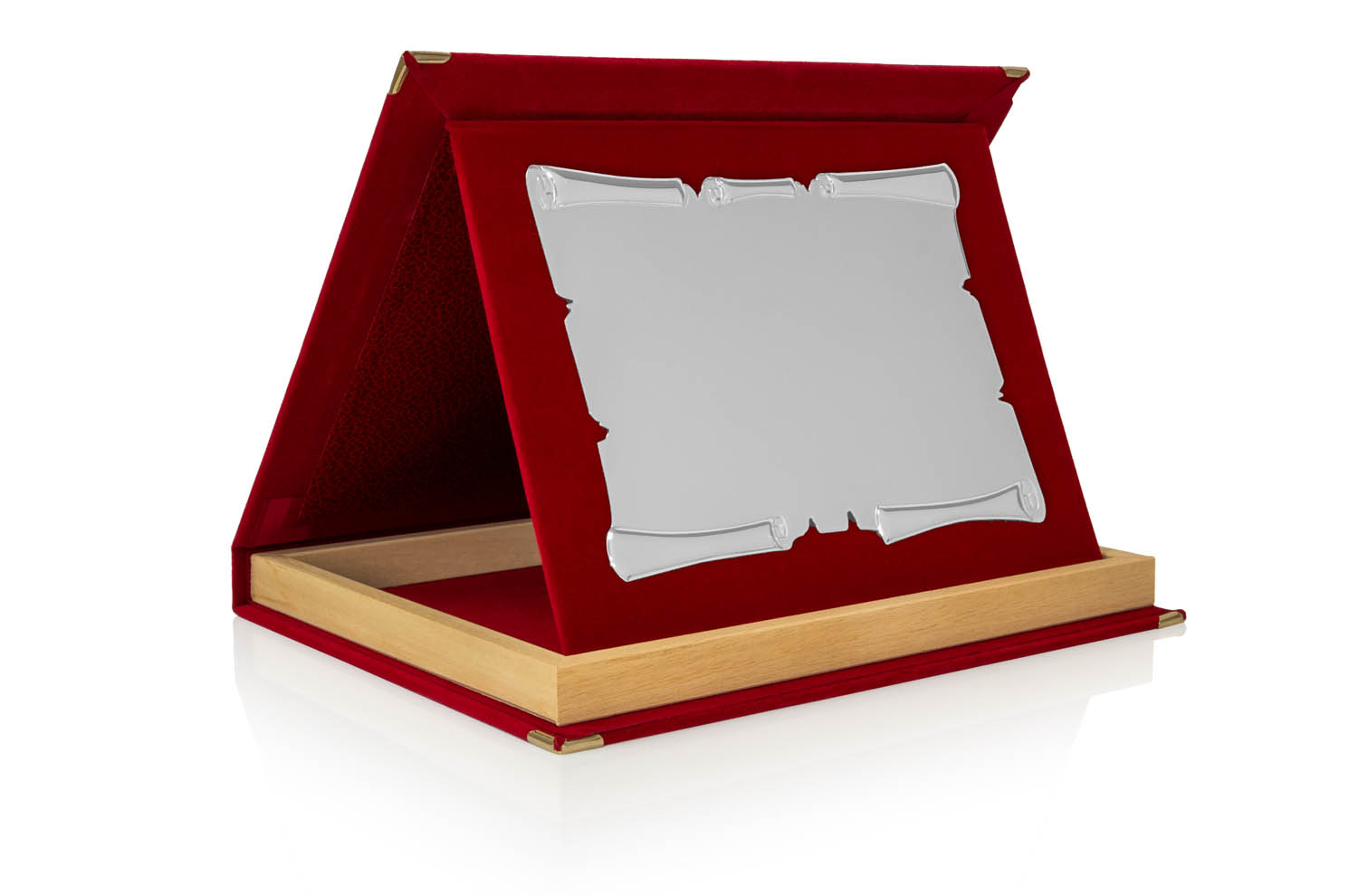 Targa Personalizzata con Astuccio in Velluto Rosso con bordino in legno + Pergamena Argento