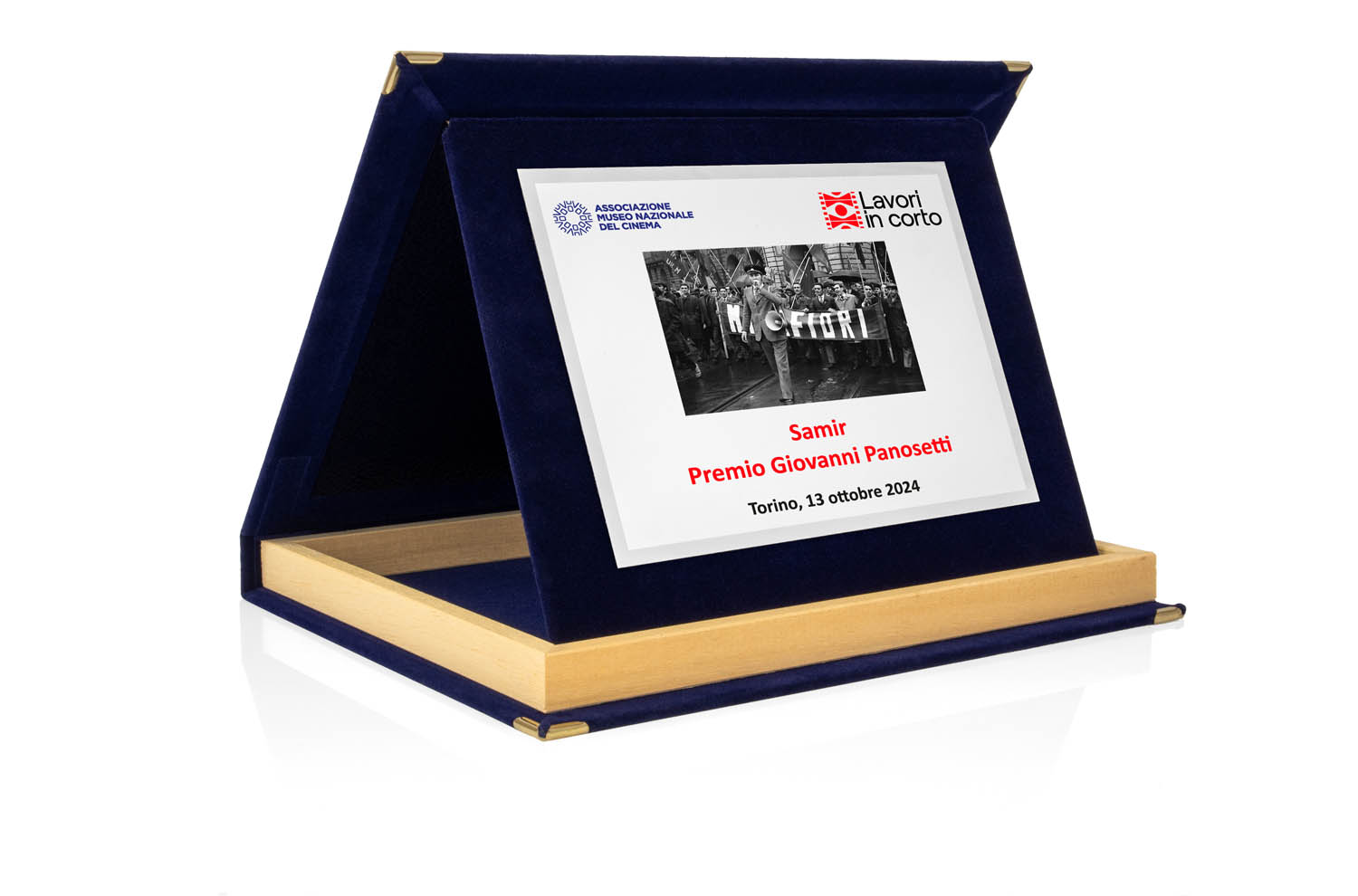 Targa Personalizzata con Astuccio in Velluto Blu con bordino in legno + Targa Argento