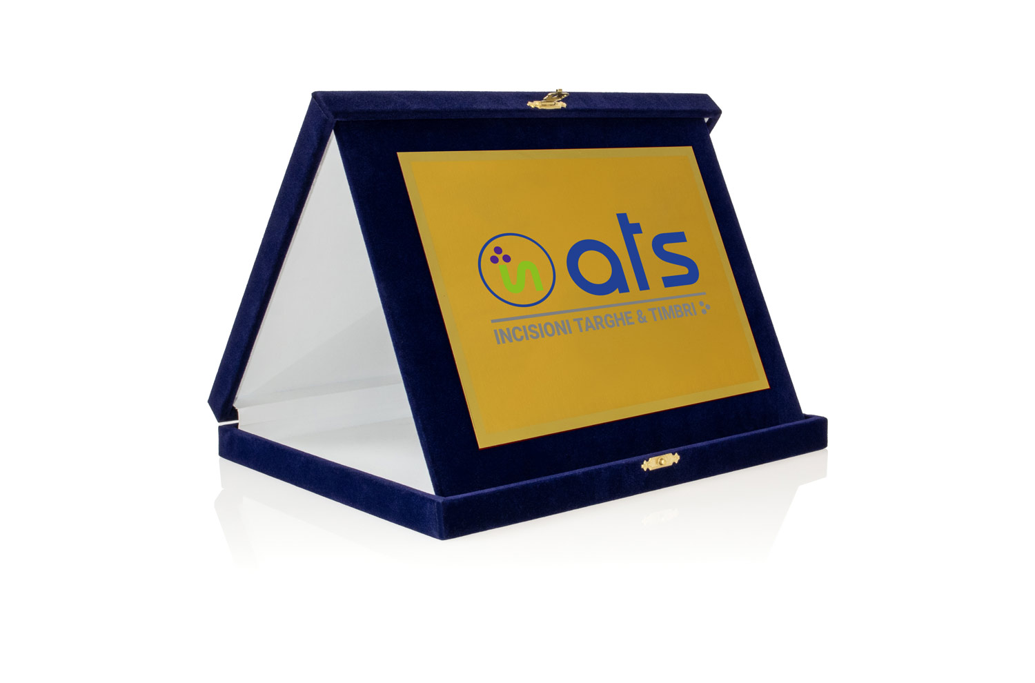 Targa Personalizzata con Astuccio in Velluto blu + Targa oro