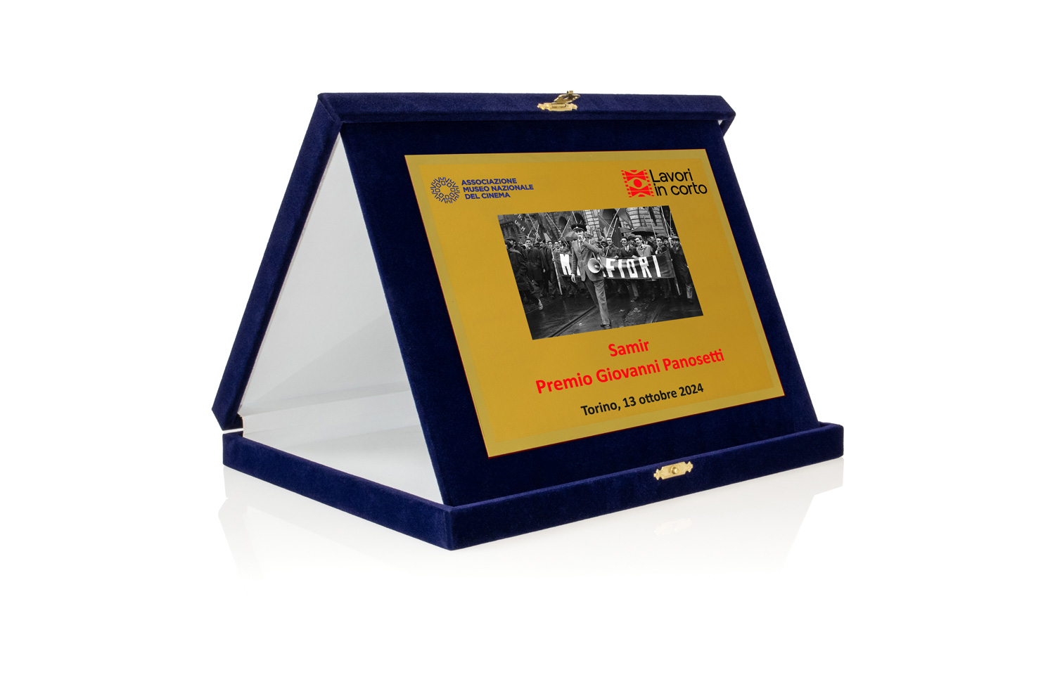 Targa Personalizzata con Astuccio in Velluto blu + Targa oro