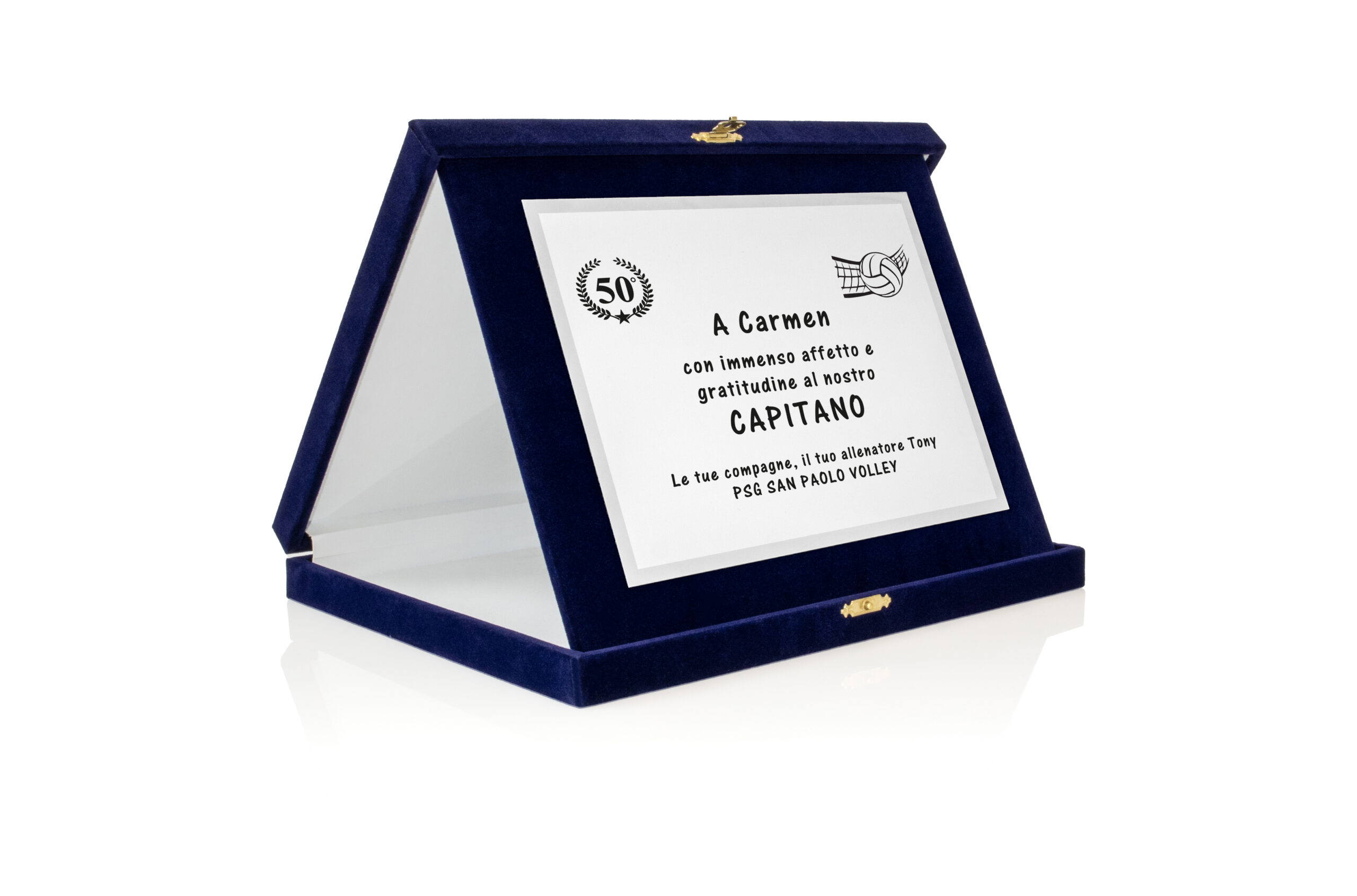 Targa Personalizzata con Astuccio in Velluto blu + Targa argento