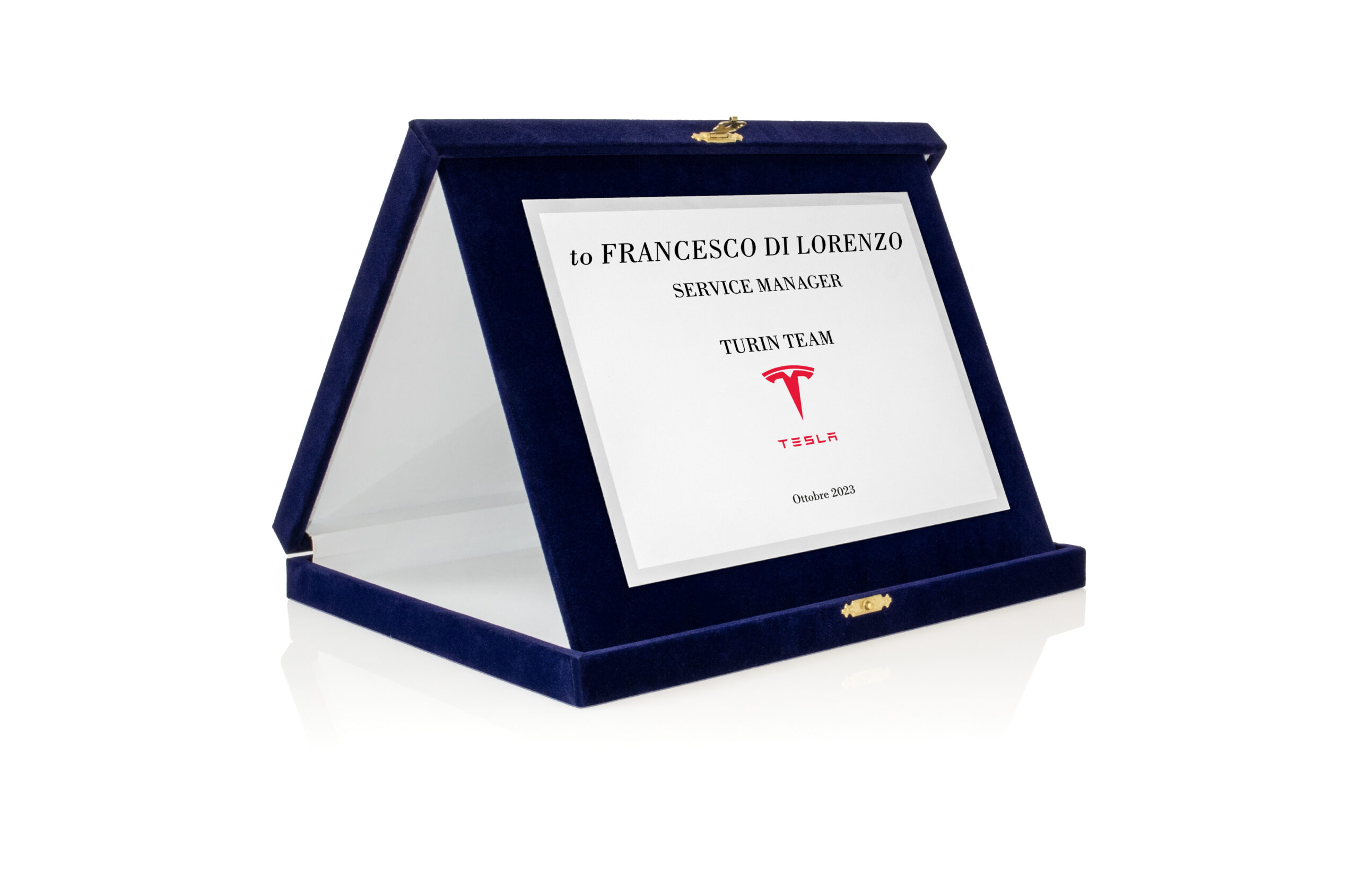 Targa Personalizzata con Astuccio in Velluto blu + Targa argento