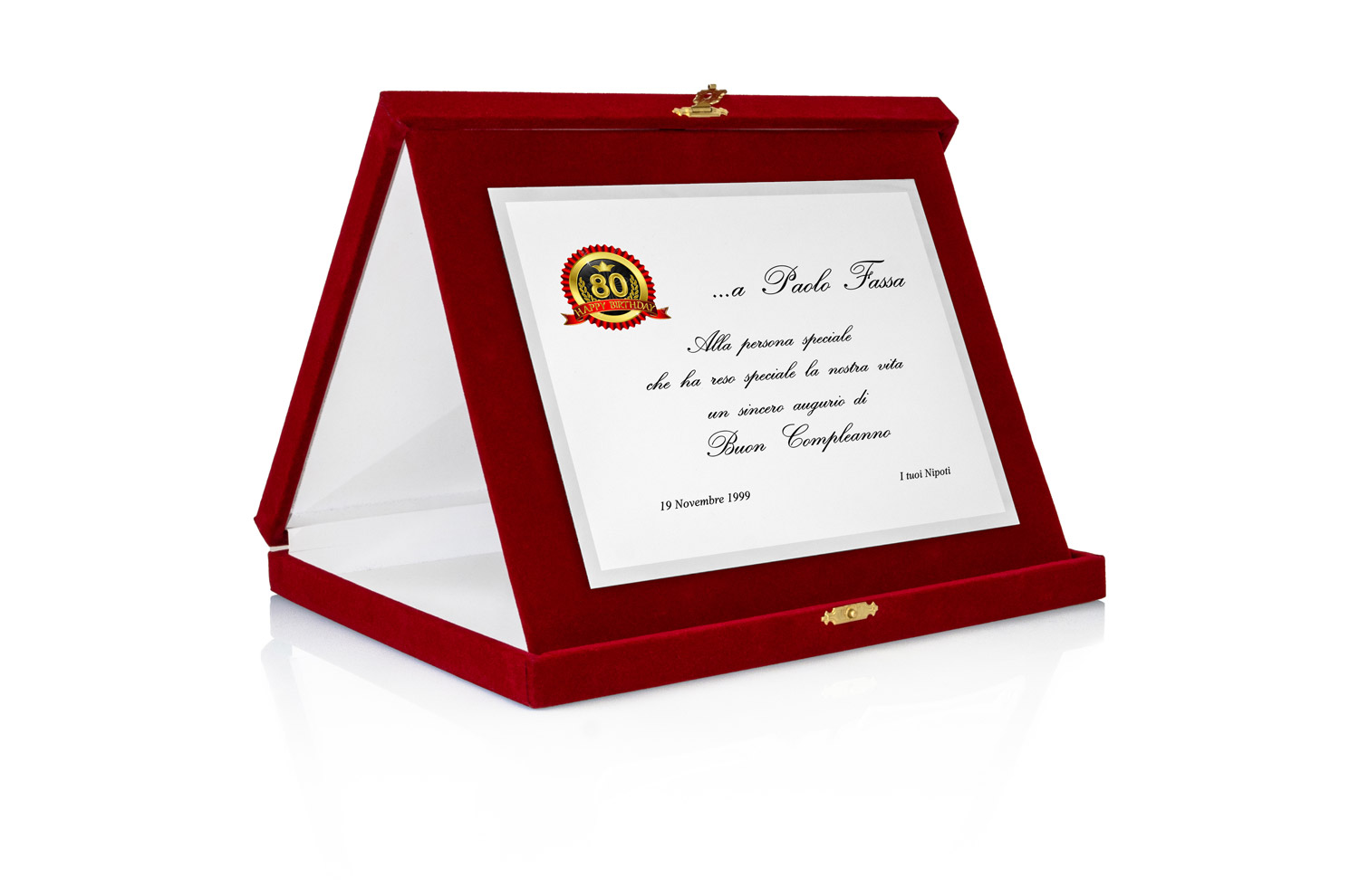 Targa Personalizzata con Astuccio in Velluto Rosso + Targa Argento