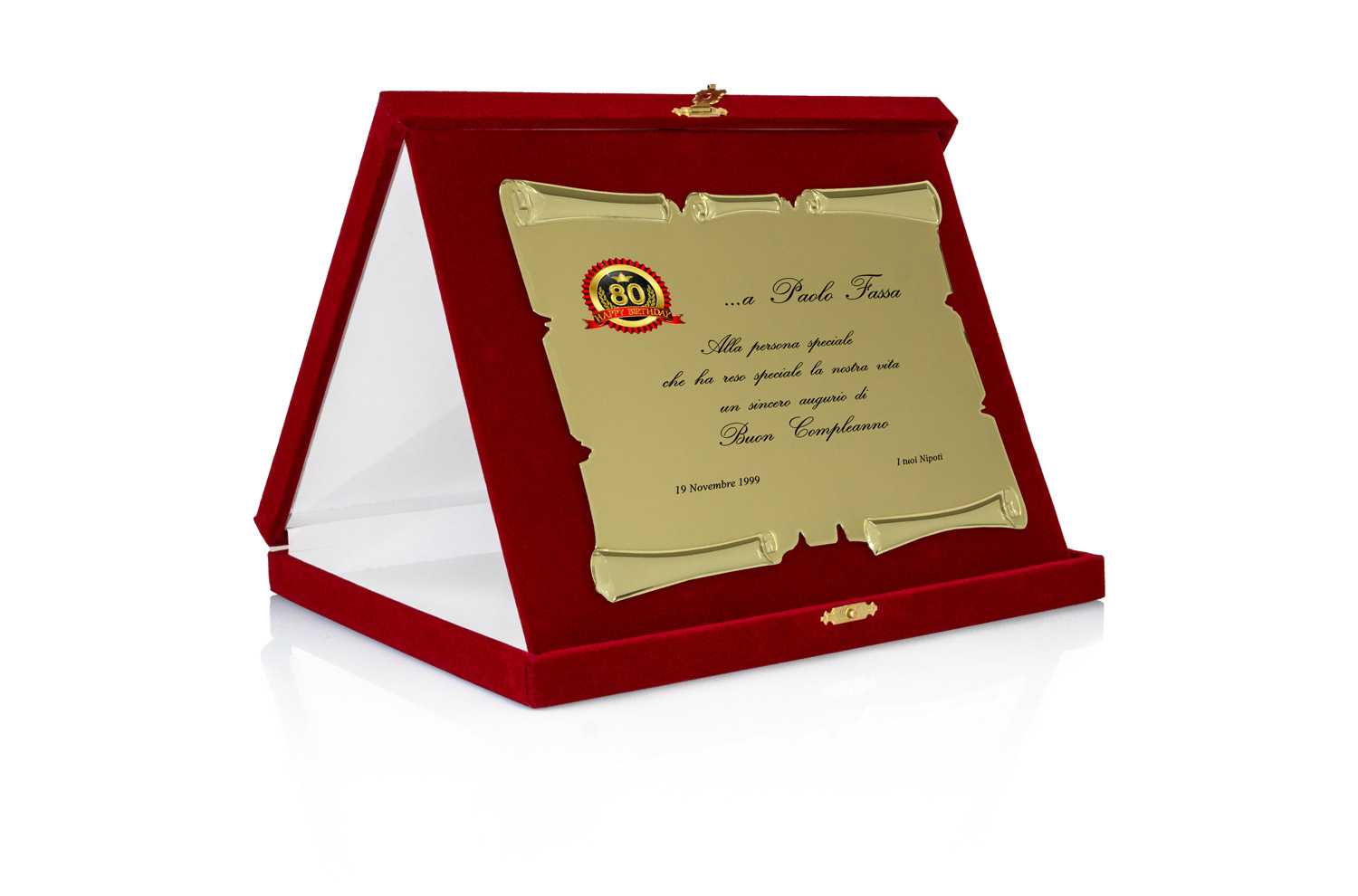 Targa Personalizzata con Astuccio in Velluto Rosso + Pergamena oro