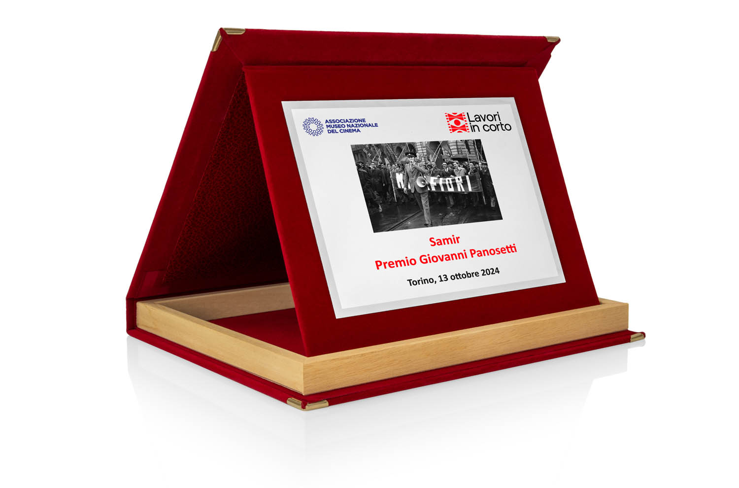 Targa Personalizzata con Astuccio in Velluto Rosso con bordino in legno + Targa Argento