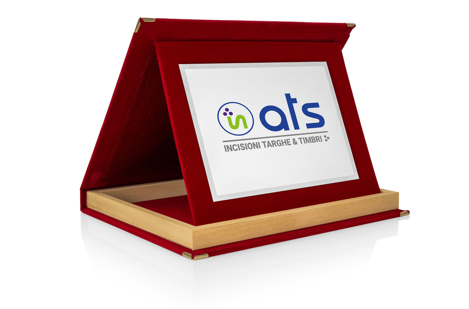 Targa Personalizzata con Astuccio in Velluto Rosso con bordino in legno + Targa Argento