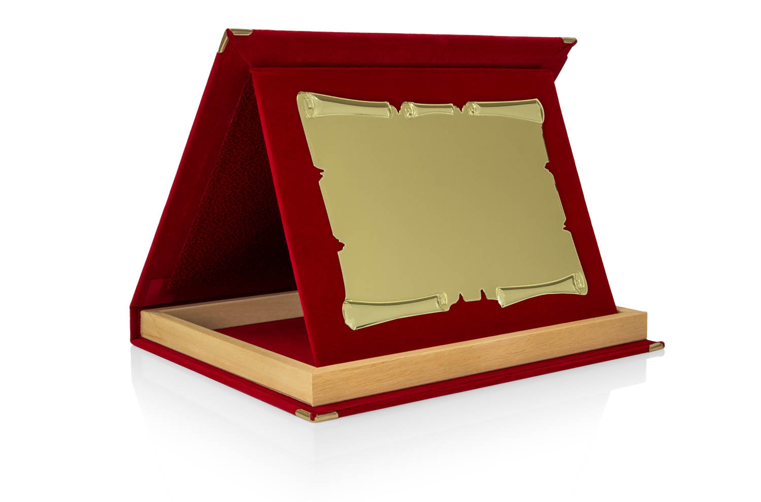 Targa Personalizzata con Astuccio in Velluto Rosso con bordino in legno + Pergamena Oro