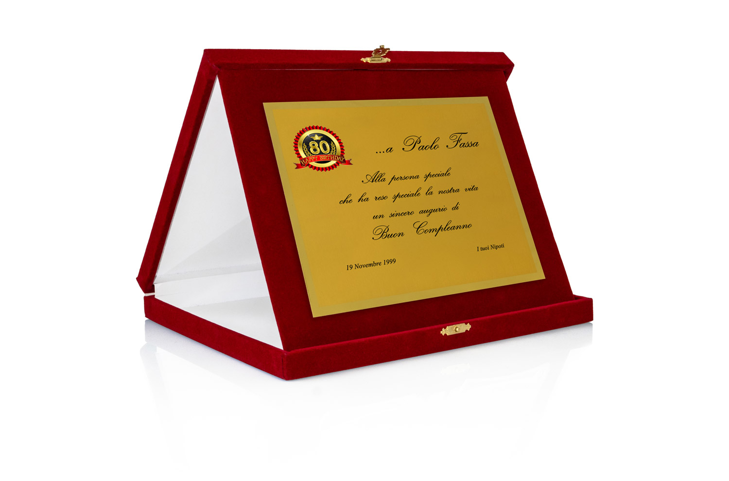 Targa Personalizzata con Astuccio in Velluto Rosso + Targa Oro